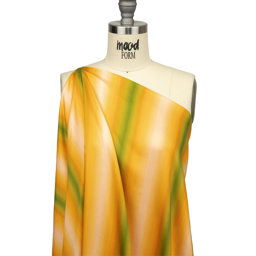 Rayon Challis - Green and Yellow Gradient Stripes - Marmalade Parade Print - Mood Exclusive Citrus Collection - Drape Rayon Challis - Green and Yellow Gradient Stripes - Marmalade Parade Print - Mood Exclusive Citrus Collection - Drape