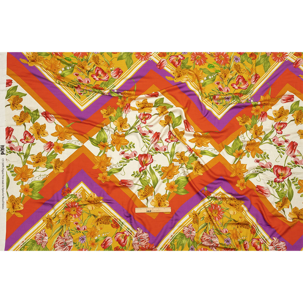 Rayon Challis - Orange and Pink Floral - Golden Garden Print - Mood Exclusive Citrus Collection - Full Rayon Challis - Orange and Pink Floral - Golden Garden Print - Mood Exclusive Citrus Collection - Full