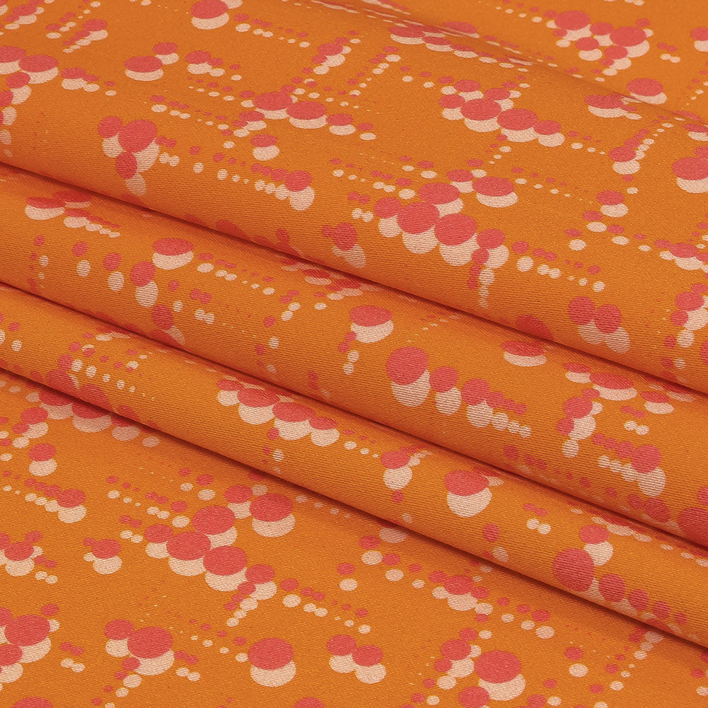 Stretch Cotton Sateen - Orange and Pink Dot Lines - Spot of Sunshine Print - Mood Exclusive Citrus Collection - Folded Stretch Cotton Sateen - Orange and Pink Dot Lines - Spot of Sunshine Print - Mood Exclusive Citrus Collection - Folded