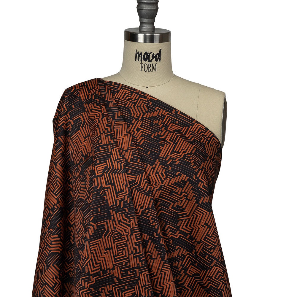 Stretch Cotton Sateen - Black and Orange Geometric Lines - Ci-Trust the Process Print - Mood Exclusive Citrus Collection - Drape Stretch Cotton Sateen - Black and Orange Geometric Lines - Ci-Trust the Process Print - Mood Exclusive Citrus Collection - Drape