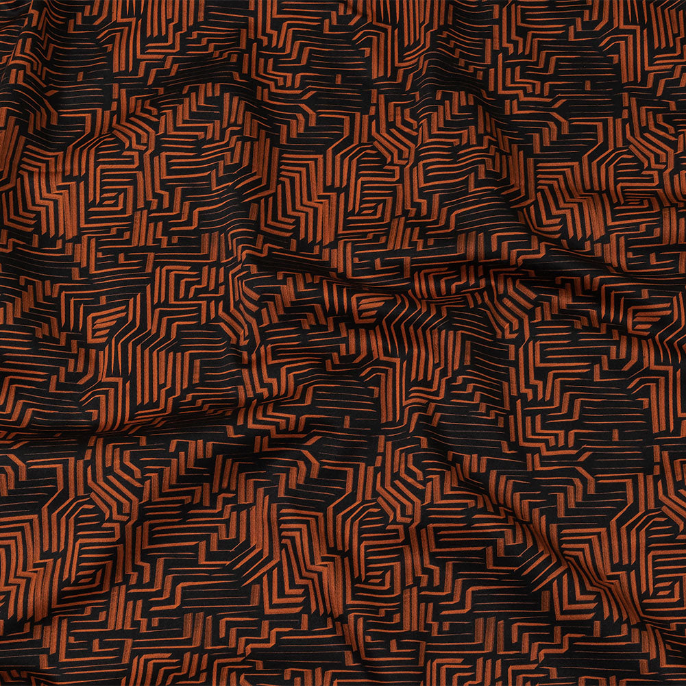 Stretch Cotton Sateen - Black and Orange Geometric Lines - Ci-Trust the Process Print - Mood Exclusive Citrus Collection Stretch Cotton Sateen - Black and Orange Geometric Lines - Ci-Trust the Process Print - Mood Exclusive Citrus Collection