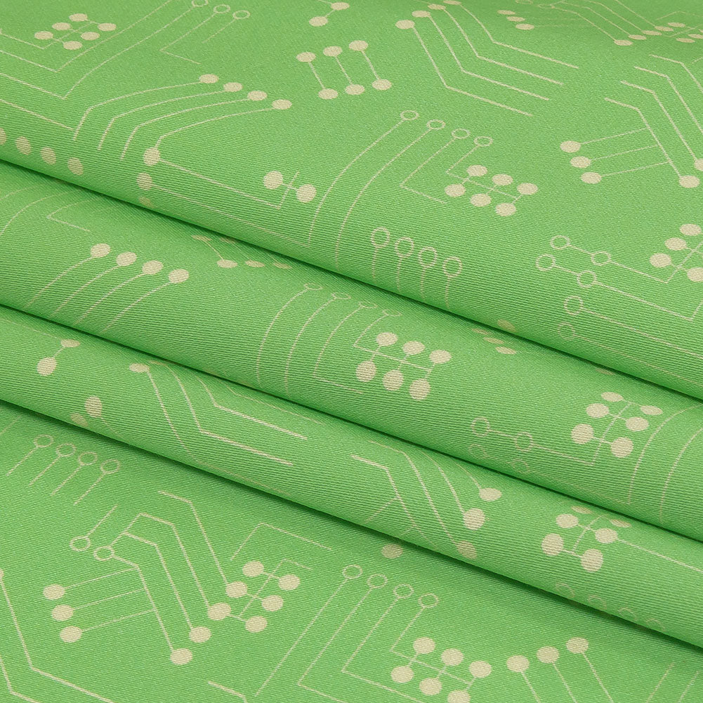Stretch Cotton Sateen - Green Circuit Board Dots - Circuit Breaker Print - Mood Exclusive Citrus Collection Stretch Cotton Sateen - Green Circuit Board Dots - Circuit Breaker Print - Mood Exclusive Citrus Collection