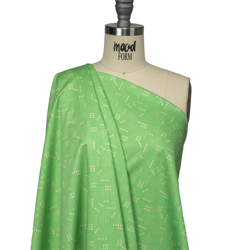 Stretch Cotton Sateen - Green Circuit Board Dots - Circuit Breaker Print - Mood Exclusive Citrus Collection Stretch Cotton Sateen - Green Circuit Board Dots - Circuit Breaker Print - Mood Exclusive Citrus Collection