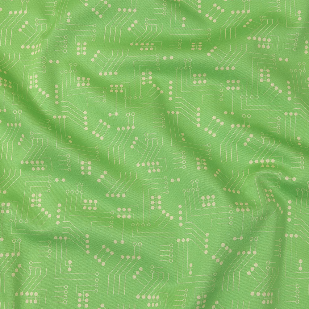 Stretch Cotton Sateen - Green Circuit Board Dots - Circuit Breaker Print - Mood Exclusive Citrus Collection Stretch Cotton Sateen - Green Circuit Board Dots - Circuit Breaker Print - Mood Exclusive Citrus Collection