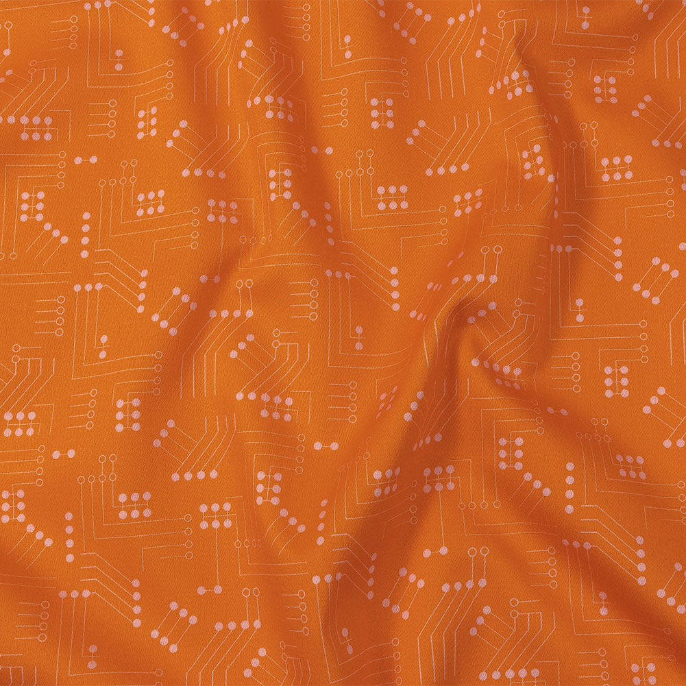 Stretch Cotton Sateen - Orange Circuit Board Dots - Circuit Breaker Print - Mood Exclusive Citrus Collection Stretch Cotton Sateen - Orange Circuit Board Dots - Circuit Breaker Print - Mood Exclusive Citrus Collection