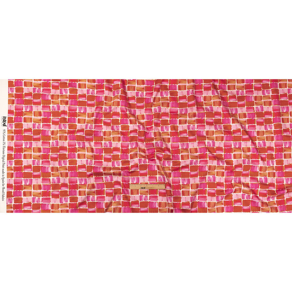 Stretch Cotton Sateen - Pink Painted Squares - Swatch Me Print - Mood Exclusive Citrus Collection Stretch Cotton Sateen - Pink Painted Squares - Swatch Me Print - Mood Exclusive Citrus Collection