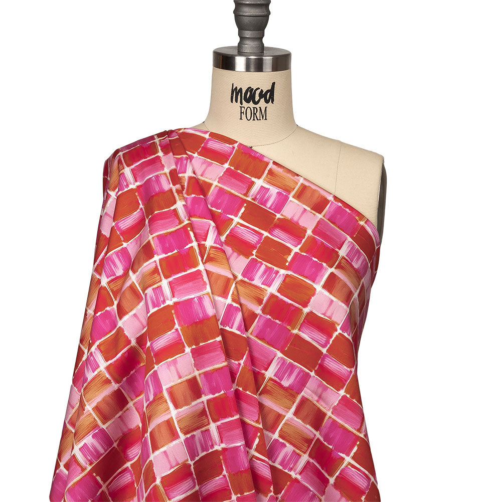 Stretch Cotton Sateen - Pink Painted Squares - Swatch Me Print - Mood Exclusive Citrus Collection Stretch Cotton Sateen - Pink Painted Squares - Swatch Me Print - Mood Exclusive Citrus Collection