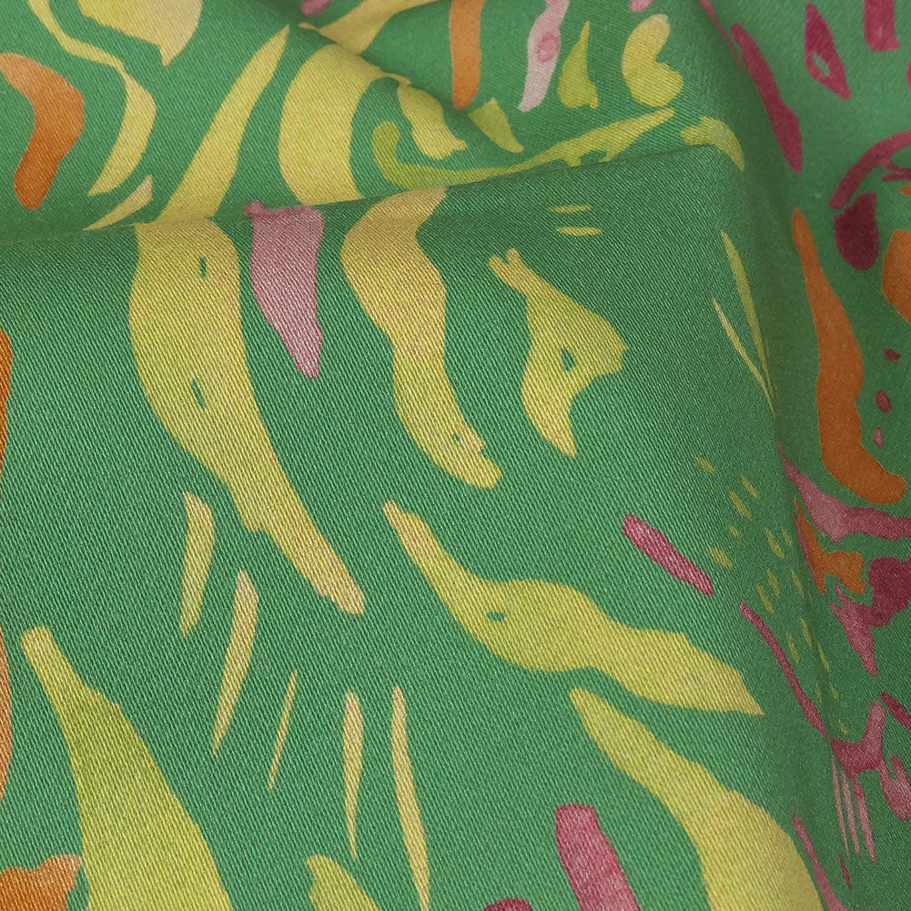 Stretch Cotton Sateen - Green and Pink Tiger Stripes - Rainforest Refreshment Print - Mood Exclusive Citrus Collection - Detail Stretch Cotton Sateen - Green and Pink Tiger Stripes - Rainforest Refreshment Print - Mood Exclusive Citrus Collection - Detail