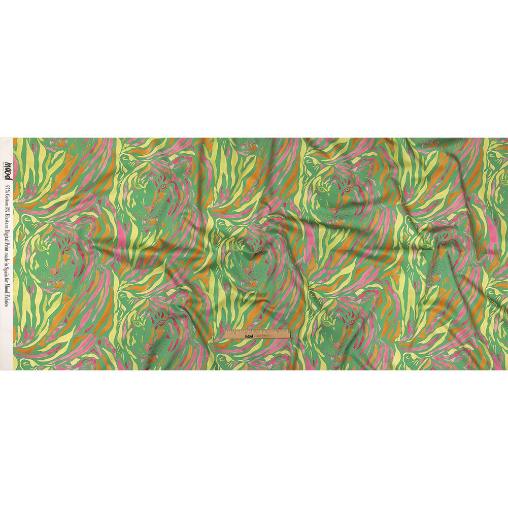 Stretch Cotton Sateen - Green and Pink Tiger Stripes - Rainforest Refreshment Print - Mood Exclusive Citrus Collection - Full Stretch Cotton Sateen - Green and Pink Tiger Stripes - Rainforest Refreshment Print - Mood Exclusive Citrus Collection - Full