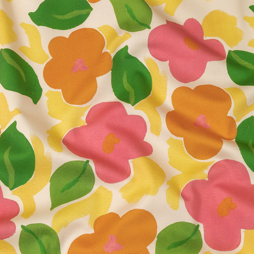 Stretch Cotton Sateen - Pink and Orange Simplistic Floral - Chalk Party Print - Mood Exclusive Citrus Collection Stretch Cotton Sateen - Pink and Orange Simplistic Floral - Chalk Party Print - Mood Exclusive Citrus Collection
