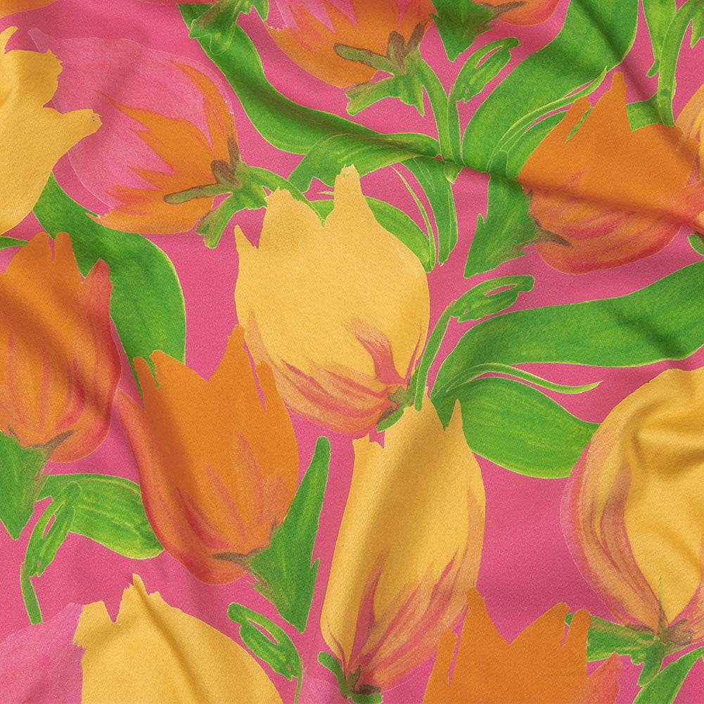 Stretch Cotton Sateen - Pink and Orange Tulips - Keukenhof Print - Mood Exclusive Citrus Collection Stretch Cotton Sateen - Pink and Orange Tulips - Keukenhof Print - Mood Exclusive Citrus Collection