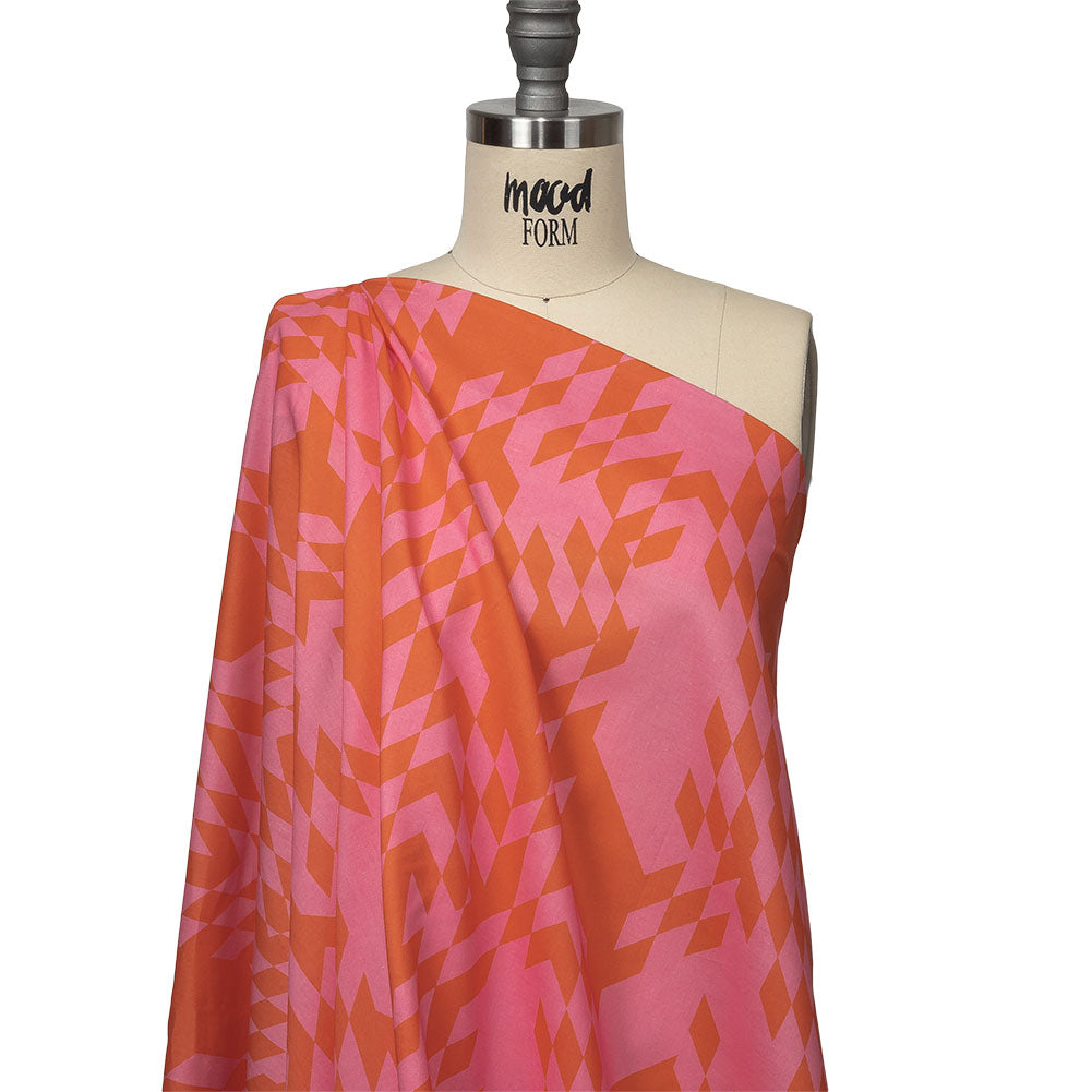Cotton Voile - Orange and Pink Geometric - Orange You Glad Print - Mood Exclusive Citrus Collection Cotton Voile - Orange and Pink Geometric - Orange You Glad Print - Mood Exclusive Citrus Collection