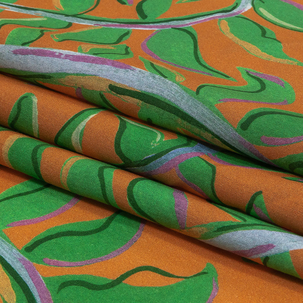 Cotton Voile - Orange and Green Foliage - Looking Vine Print - Mood Exclusive Citrus Collection Cotton Voile - Orange and Green Foliage - Looking Vine Print - Mood Exclusive Citrus Collection