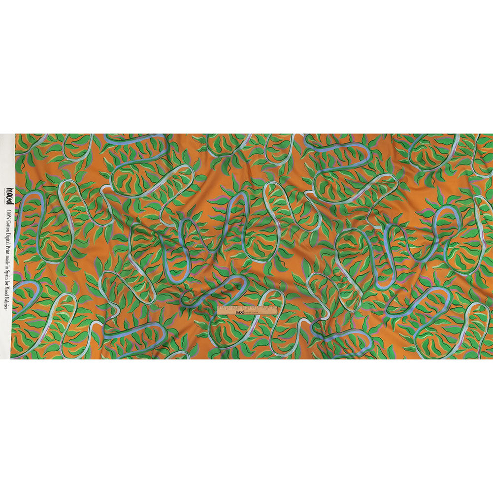 Cotton Voile - Orange and Green Foliage - Looking Vine Print - Mood Exclusive Citrus Collection Cotton Voile - Orange and Green Foliage - Looking Vine Print - Mood Exclusive Citrus Collection