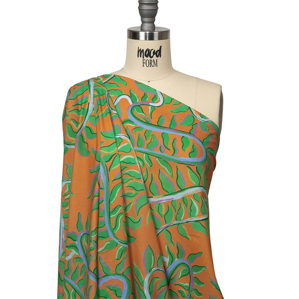 Cotton Voile - Orange and Green Foliage - Looking Vine Print - Mood Exclusive Citrus Collection Cotton Voile - Orange and Green Foliage - Looking Vine Print - Mood Exclusive Citrus Collection