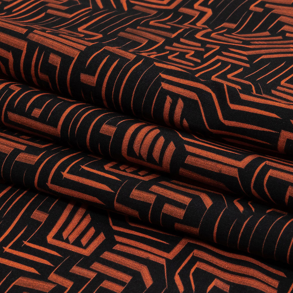 Cotton Voile - Black and Orange Geometric Lines - Ci-Trust the Process Print - Mood Exclusive Citrus Collection - Folded Cotton Voile - Black and Orange Geometric Lines - Ci-Trust the Process Print - Mood Exclusive Citrus Collection - Folded