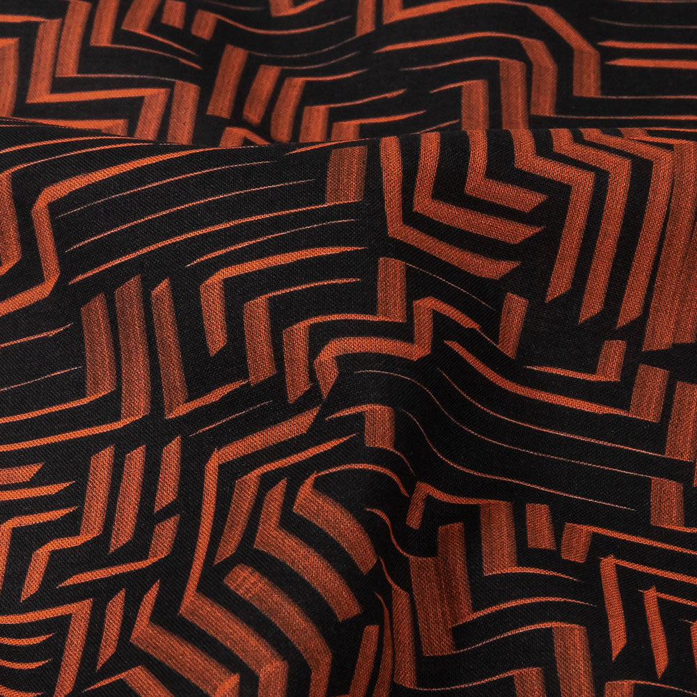 Cotton Voile - Black and Orange Geometric Lines - Ci-Trust the Process Print - Mood Exclusive Citrus Collection - Detail Cotton Voile - Black and Orange Geometric Lines - Ci-Trust the Process Print - Mood Exclusive Citrus Collection - Detail