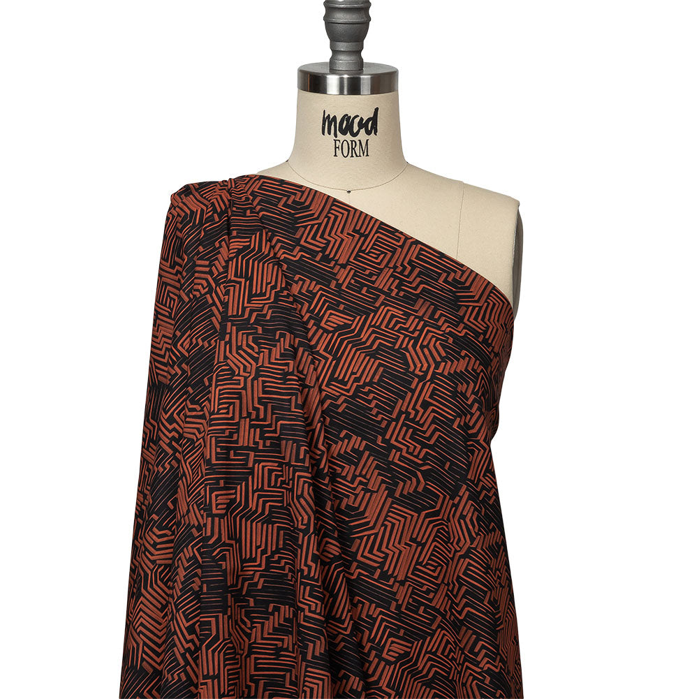 Cotton Voile - Black and Orange Geometric Lines - Ci-Trust the Process Print - Mood Exclusive Citrus Collection - Drape Cotton Voile - Black and Orange Geometric Lines - Ci-Trust the Process Print - Mood Exclusive Citrus Collection - Drape