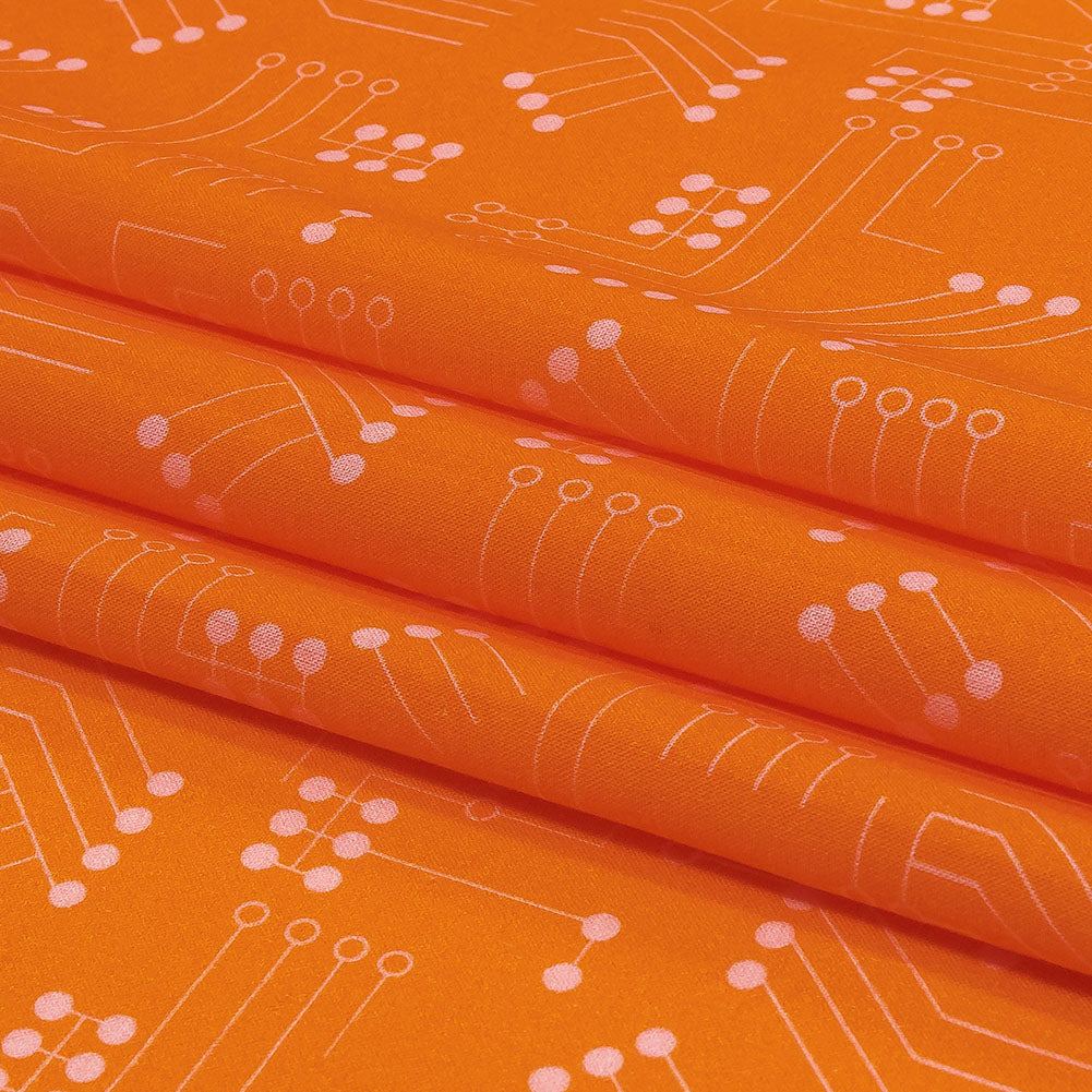 Cotton Voile - Orange Circuit Board Dots - Circuit Breaker Print - Mood Exclusive Citrus Collection - Folded Cotton Voile - Orange Circuit Board Dots - Circuit Breaker Print - Mood Exclusive Citrus Collection - Folded
