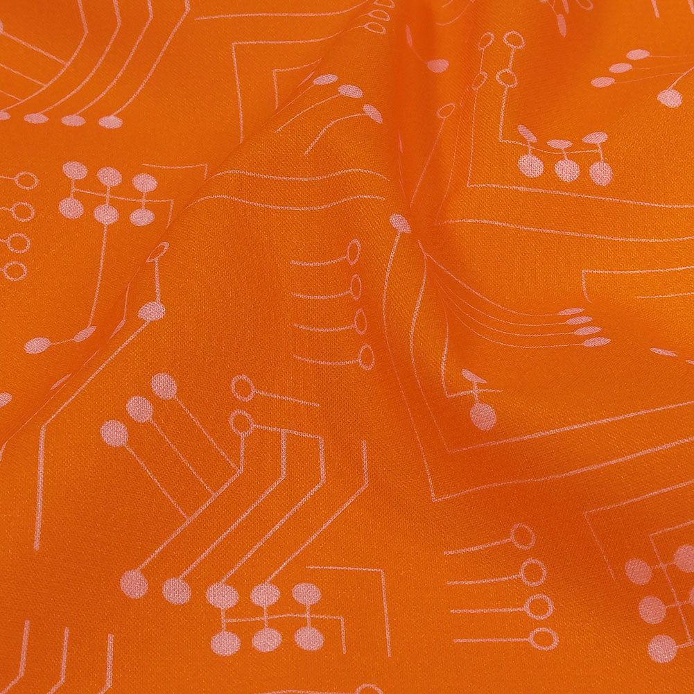 Cotton Voile - Orange Circuit Board Dots - Circuit Breaker Print - Mood Exclusive Citrus Collection - Detail Cotton Voile - Orange Circuit Board Dots - Circuit Breaker Print - Mood Exclusive Citrus Collection - Detail