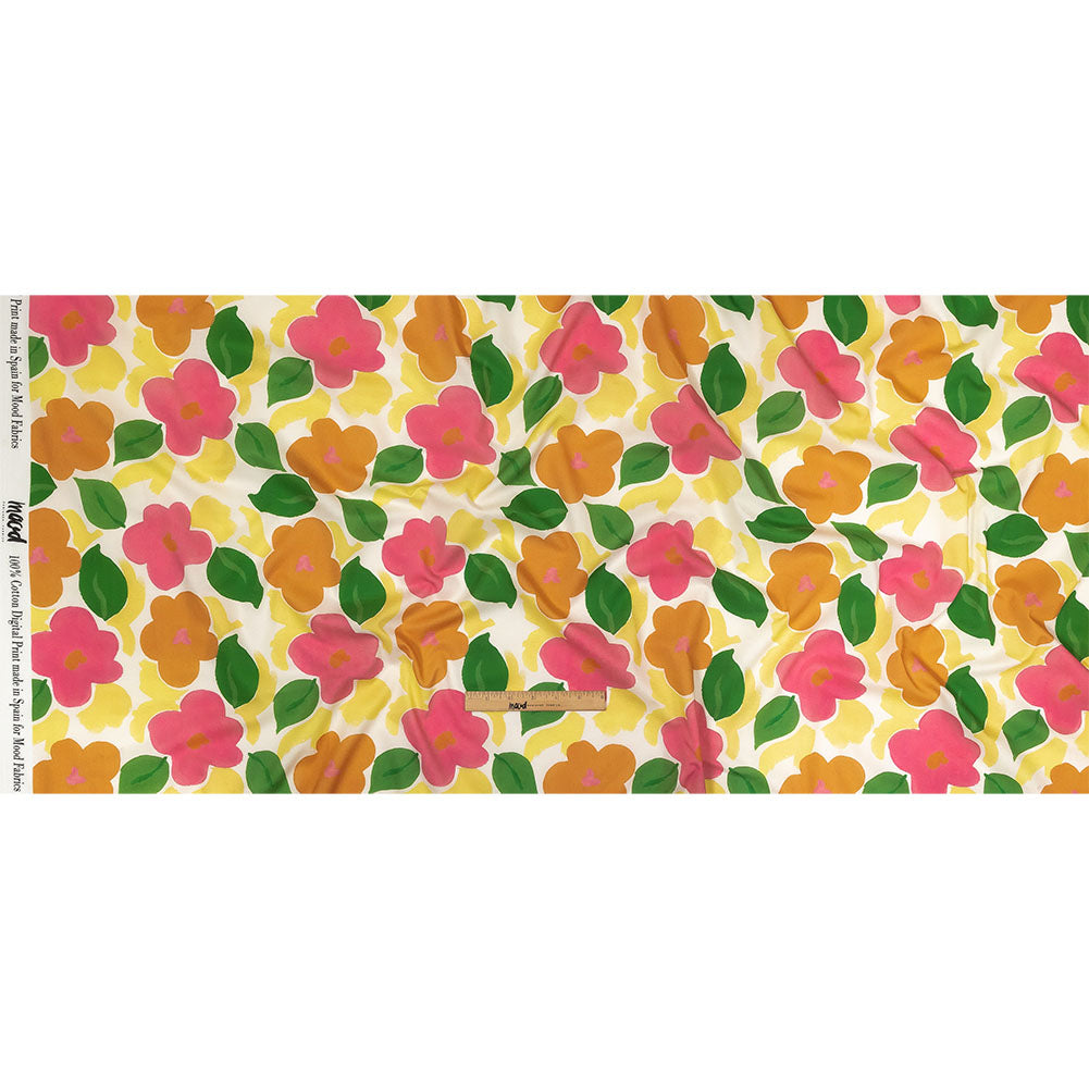 Cotton Voile - Pink and Orange Simplistic Floral - Chalk Party Print - Mood Exclusive Citrus Collection Cotton Voile - Pink and Orange Simplistic Floral - Chalk Party Print - Mood Exclusive Citrus Collection