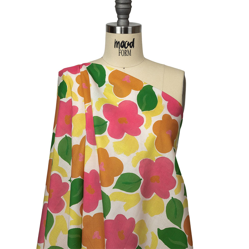Cotton Voile - Pink and Orange Simplistic Floral - Chalk Party Print - Mood Exclusive Citrus Collection Cotton Voile - Pink and Orange Simplistic Floral - Chalk Party Print - Mood Exclusive Citrus Collection