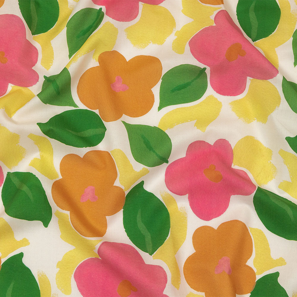 Cotton Voile - Pink and Orange Simplistic Floral - Chalk Party Print - Mood Exclusive Citrus Collection Cotton Voile - Pink and Orange Simplistic Floral - Chalk Party Print - Mood Exclusive Citrus Collection