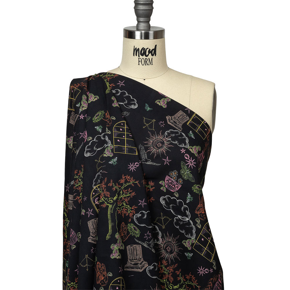 Cotton Voile - Black Trees and Windows - Summer Nights Print - Mood Exclusive Citrus Collection Cotton Voile - Black Trees and Windows - Summer Nights Print - Mood Exclusive Citrus Collection