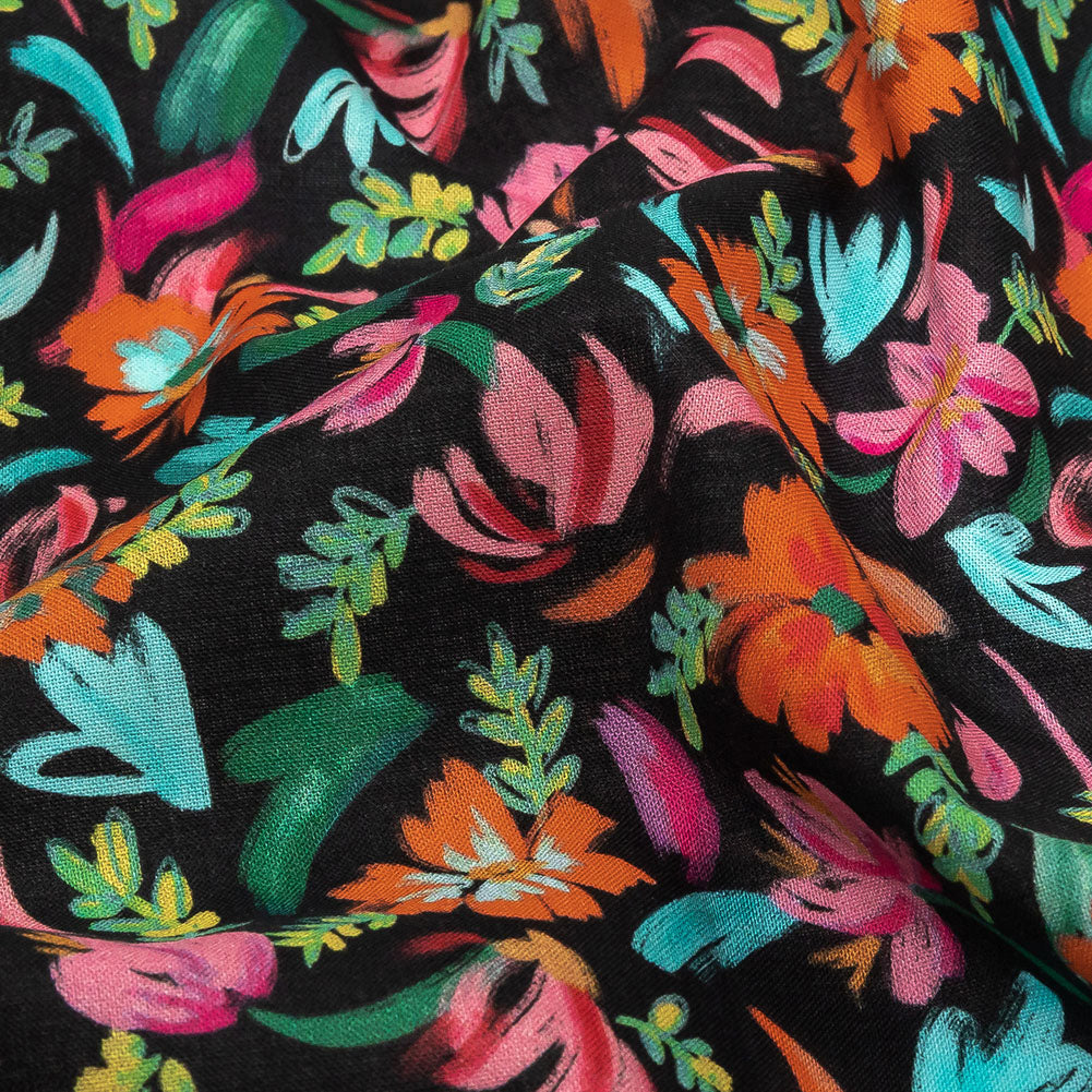 Cotton Voile - Pink, Blue and Black Floral - Confetti Fete Print - Mood Exclusive Citrus Collection Cotton Voile - Pink, Blue and Black Floral - Confetti Fete Print - Mood Exclusive Citrus Collection