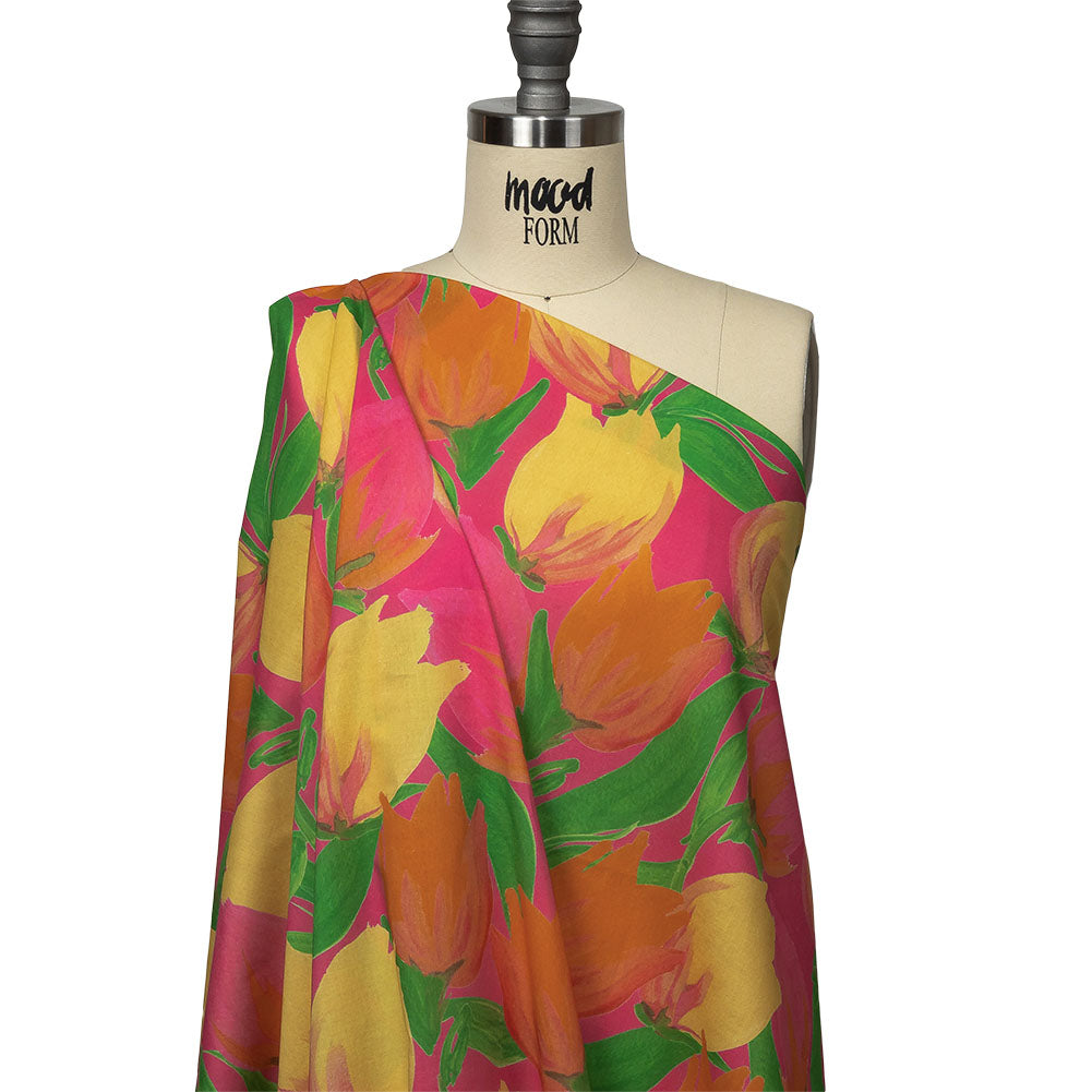 Cotton Voile - Pink and Orange Tulips - Keukenhof Print - Mood Exclusive Citrus Collection Cotton Voile - Pink and Orange Tulips - Keukenhof Print - Mood Exclusive Citrus Collection