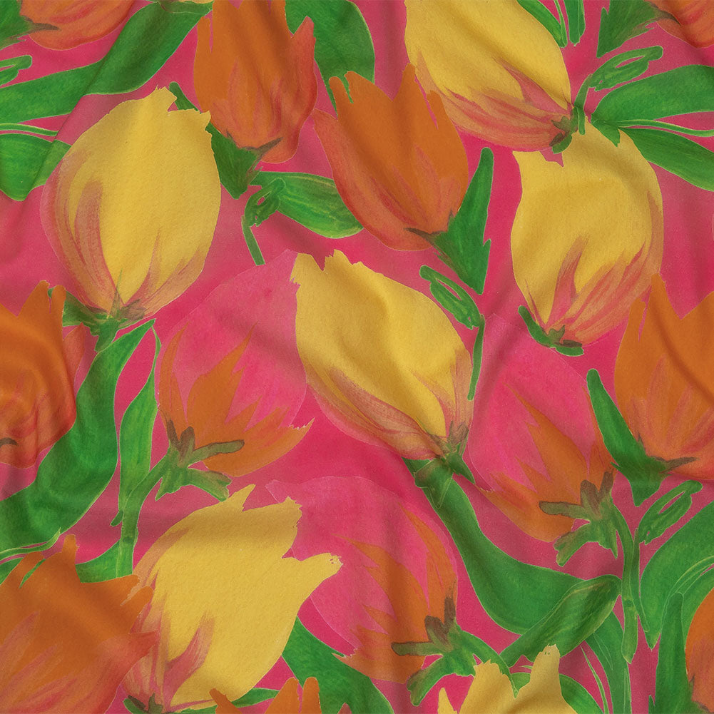 Cotton Voile - Pink and Orange Tulips - Keukenhof Print - Mood Exclusive Citrus Collection Cotton Voile - Pink and Orange Tulips - Keukenhof Print - Mood Exclusive Citrus Collection
