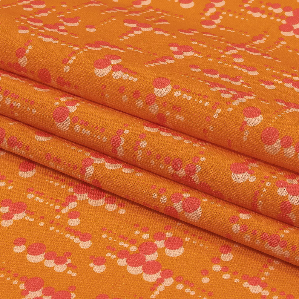 Linen and Rayon Woven - Orange and Pink Dot Lines - Spot of Sunshine Print - Mood Exclusive Citrus Collection - Folded Linen and Rayon Woven - Orange and Pink Dot Lines - Spot of Sunshine Print - Mood Exclusive Citrus Collection - Folded