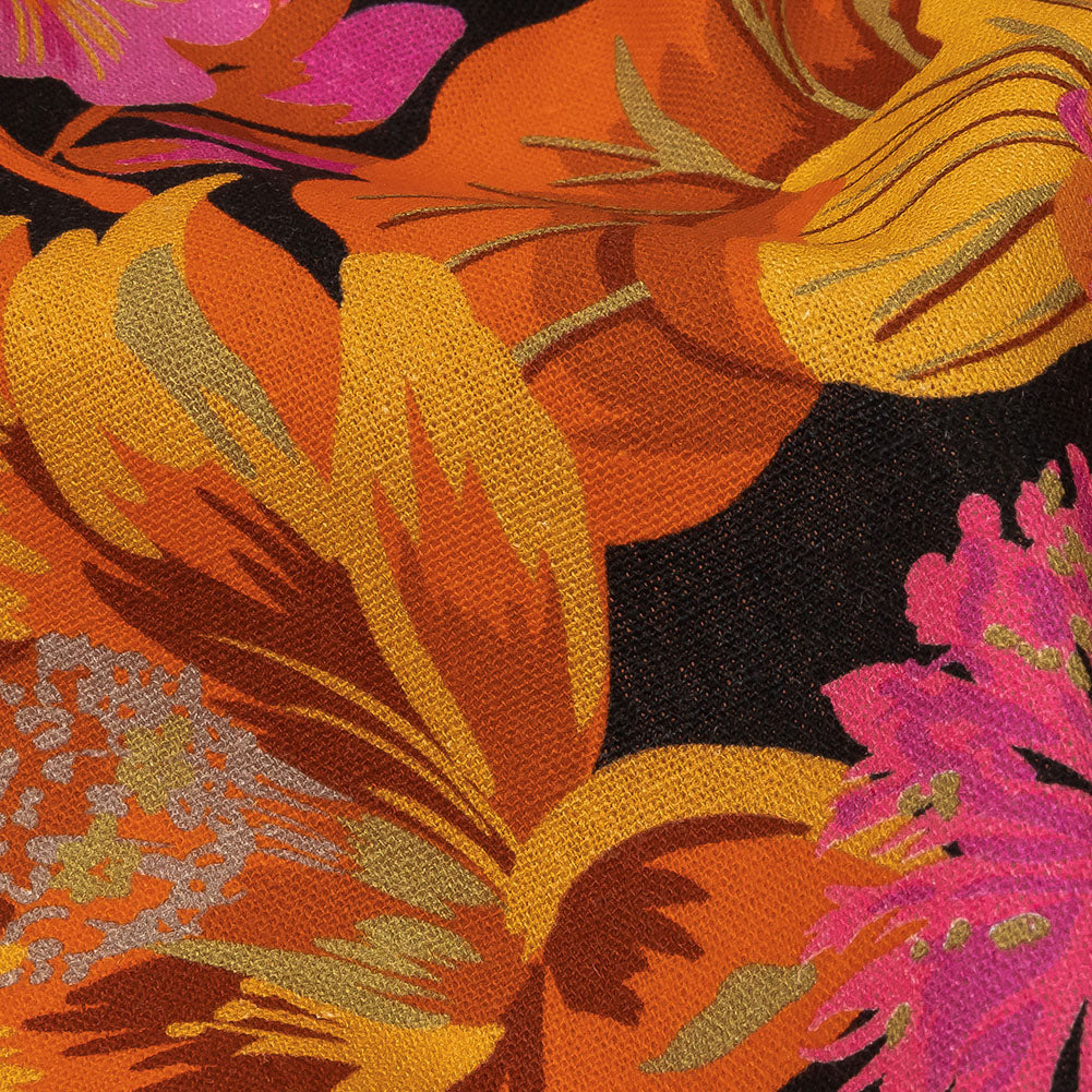 Linen and Rayon Woven - Black, Pink and Yellow Floral - Tangerine Dreams Print - Mood Exclusive Citrus Collection Linen and Rayon Woven - Black, Pink and Yellow Floral - Tangerine Dreams Print - Mood Exclusive Citrus Collection
