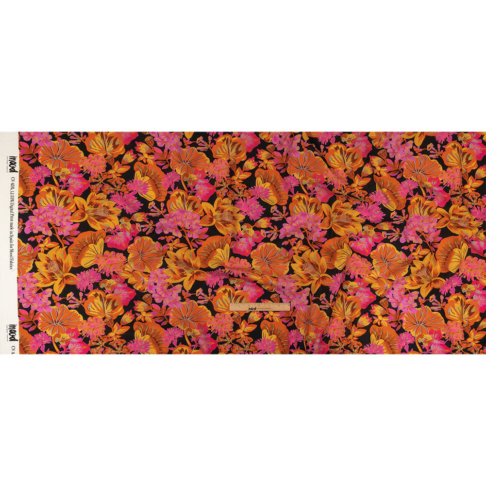 Linen and Rayon Woven - Black, Pink and Yellow Floral - Tangerine Dreams Print - Mood Exclusive Citrus Collection Linen and Rayon Woven - Black, Pink and Yellow Floral - Tangerine Dreams Print - Mood Exclusive Citrus Collection