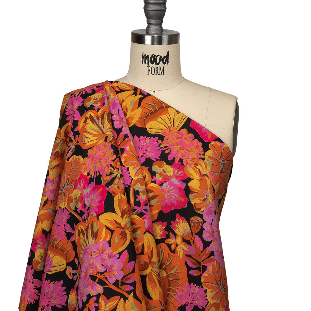 Linen and Rayon Woven - Black, Pink and Yellow Floral - Tangerine Dreams Print - Mood Exclusive Citrus Collection Linen and Rayon Woven - Black, Pink and Yellow Floral - Tangerine Dreams Print - Mood Exclusive Citrus Collection