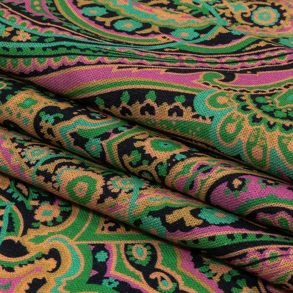 Linen and Rayon Woven - Black and Green Paisley - Hippy Shake Print - Mood Exclusive Citrus Collection - Folded Linen and Rayon Woven - Black and Green Paisley - Hippy Shake Print - Mood Exclusive Citrus Collection - Folded