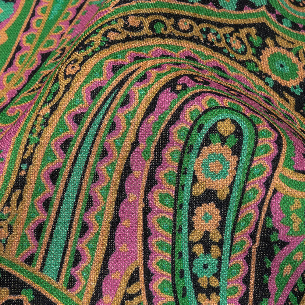 Linen and Rayon Woven - Black and Green Paisley - Hippy Shake Print - Mood Exclusive Citrus Collection - Detail Linen and Rayon Woven - Black and Green Paisley - Hippy Shake Print - Mood Exclusive Citrus Collection - Detail