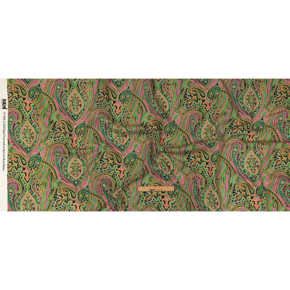 Linen and Rayon Woven - Black and Green Paisley - Hippy Shake Print - Mood Exclusive Citrus Collection - Full Linen and Rayon Woven - Black and Green Paisley - Hippy Shake Print - Mood Exclusive Citrus Collection - Full