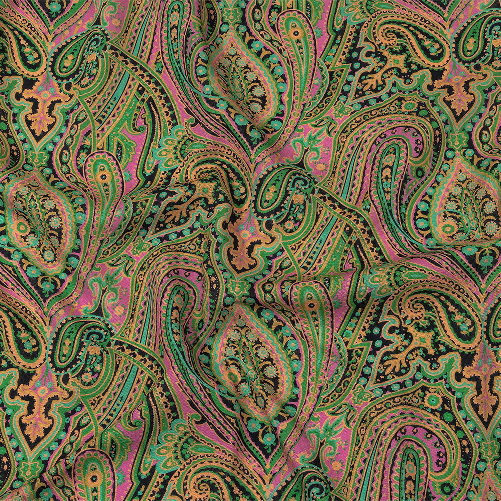 Linen and Rayon Woven - Black and Green Paisley - Hippy Shake Print - Mood Exclusive Citrus Collection Linen and Rayon Woven - Black and Green Paisley - Hippy Shake Print - Mood Exclusive Citrus Collection
