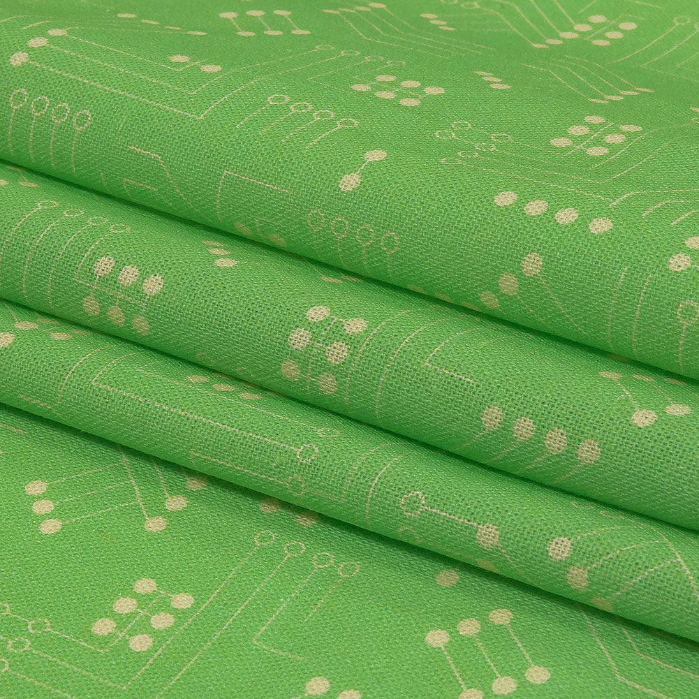 Linen and Rayon Woven - Green Circuit Board Dots - Circuit Breaker Print - Mood Exclusive Citrus Collection - Folded Linen and Rayon Woven - Green Circuit Board Dots - Circuit Breaker Print - Mood Exclusive Citrus Collection - Folded