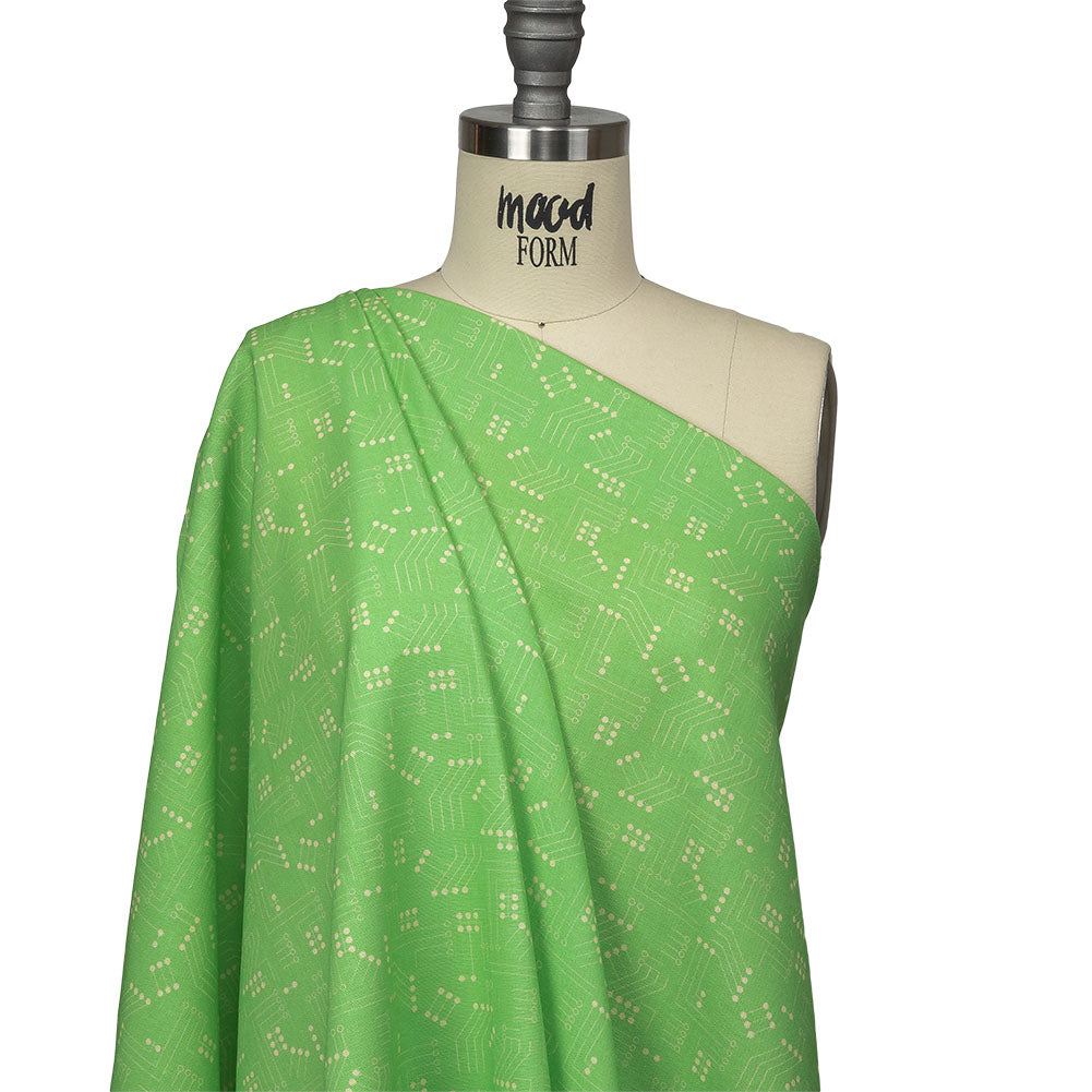 Linen and Rayon Woven - Green Circuit Board Dots - Circuit Breaker Print - Mood Exclusive Citrus Collection - Drape Linen and Rayon Woven - Green Circuit Board Dots - Circuit Breaker Print - Mood Exclusive Citrus Collection - Drape