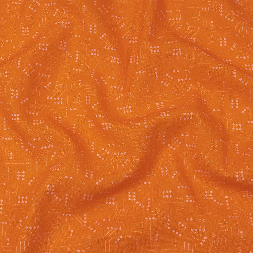 Linen and Rayon Woven - Orange Circuit Board Dots - Circuit Breaker Print - Mood Exclusive Citrus Collection Linen and Rayon Woven - Orange Circuit Board Dots - Circuit Breaker Print - Mood Exclusive Citrus Collection