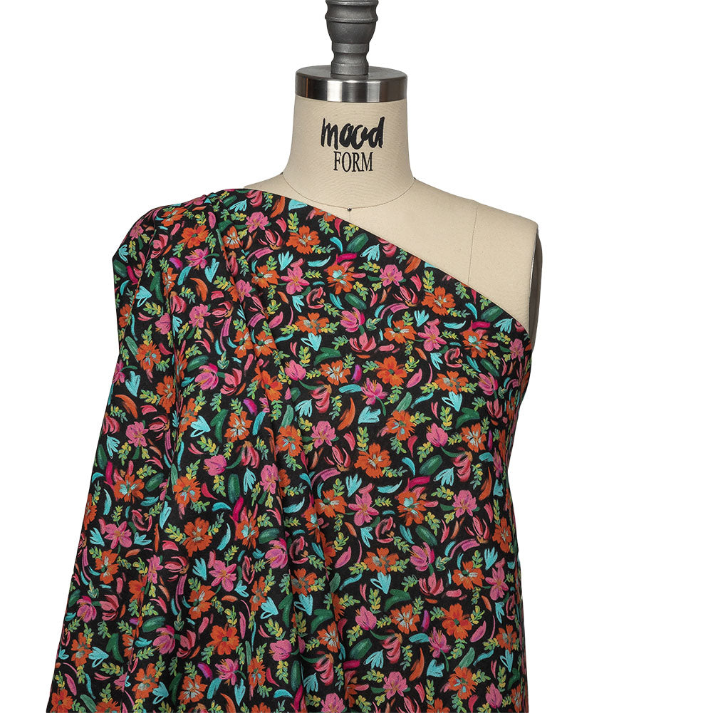 Linen and Rayon Woven - Pink, Blue and Black Floral - Confetti Fete Print - Mood Exclusive Citrus Collection Linen and Rayon Woven - Pink, Blue and Black Floral - Confetti Fete Print - Mood Exclusive Citrus Collection