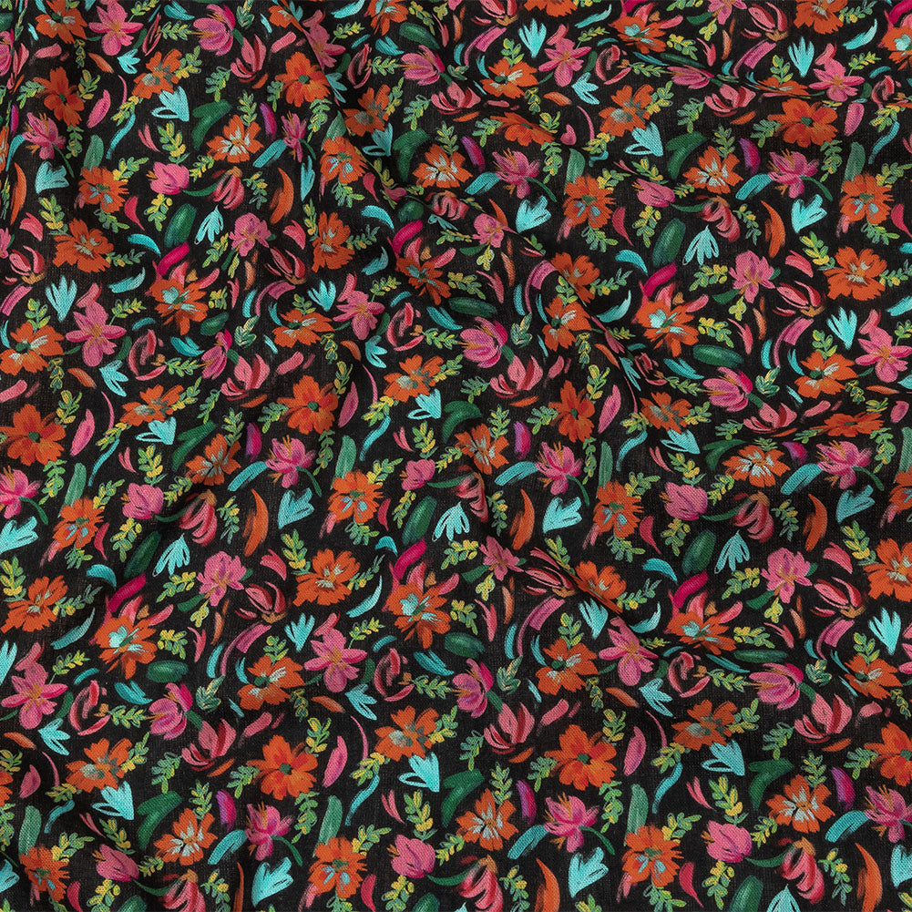Linen and Rayon Woven - Pink, Blue and Black Floral - Confetti Fete Print - Mood Exclusive Citrus Collection Linen and Rayon Woven - Pink, Blue and Black Floral - Confetti Fete Print - Mood Exclusive Citrus Collection