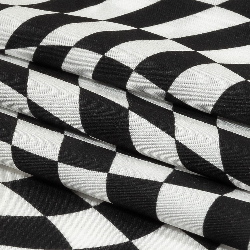 Rayon Challis - Black and White Warped Checks - Down the Rabbit Hole Print - Mood Exclusive Indigo Collection - Folded Rayon Challis - Black and White Warped Checks - Down the Rabbit Hole Print - Mood Exclusive Indigo Collection - Folded