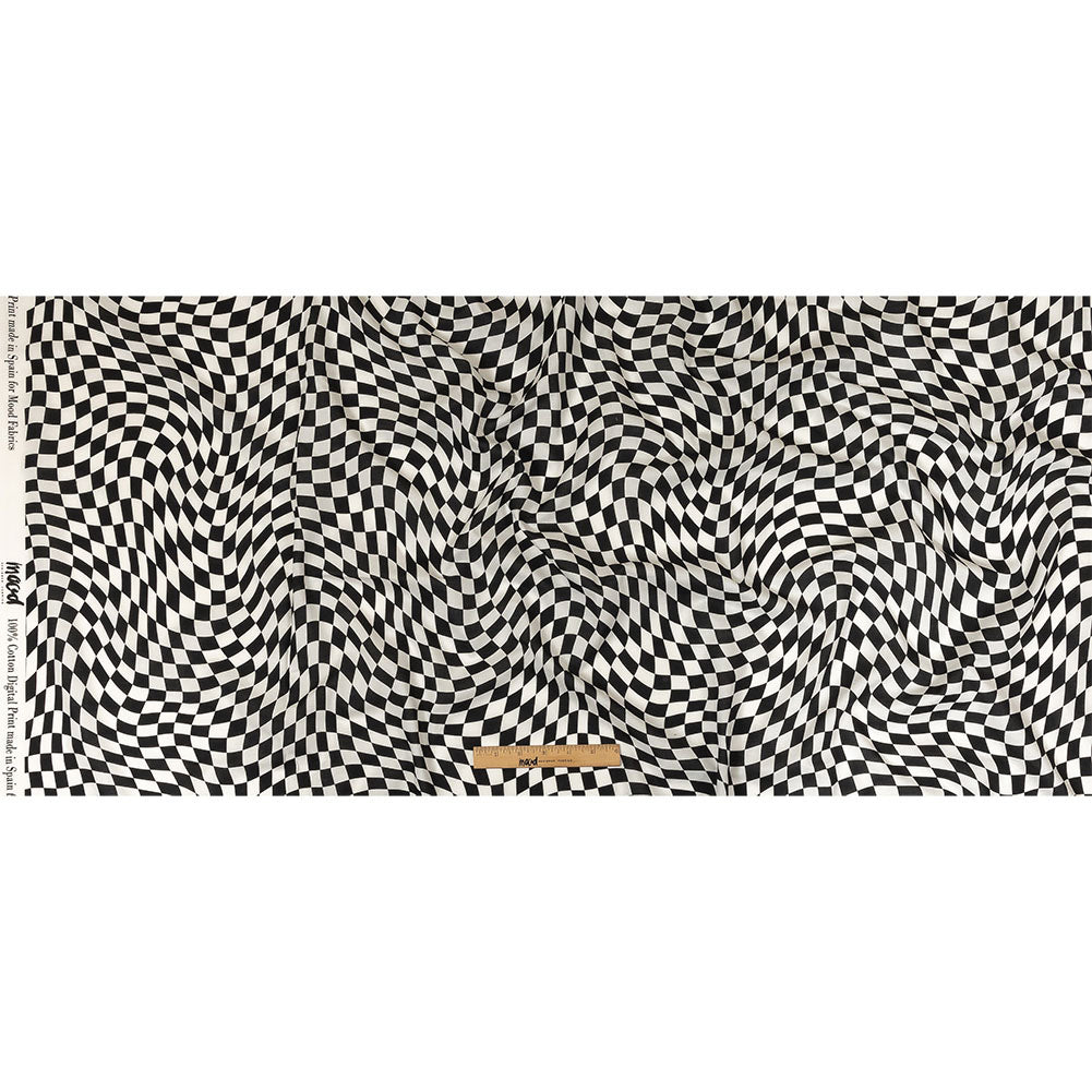 Cotton Voile - Black and White Warped Checks - Down the Rabbit Hole Print - Mood Exclusive Indigo Collection Cotton Voile - Black and White Warped Checks - Down the Rabbit Hole Print - Mood Exclusive Indigo Collection