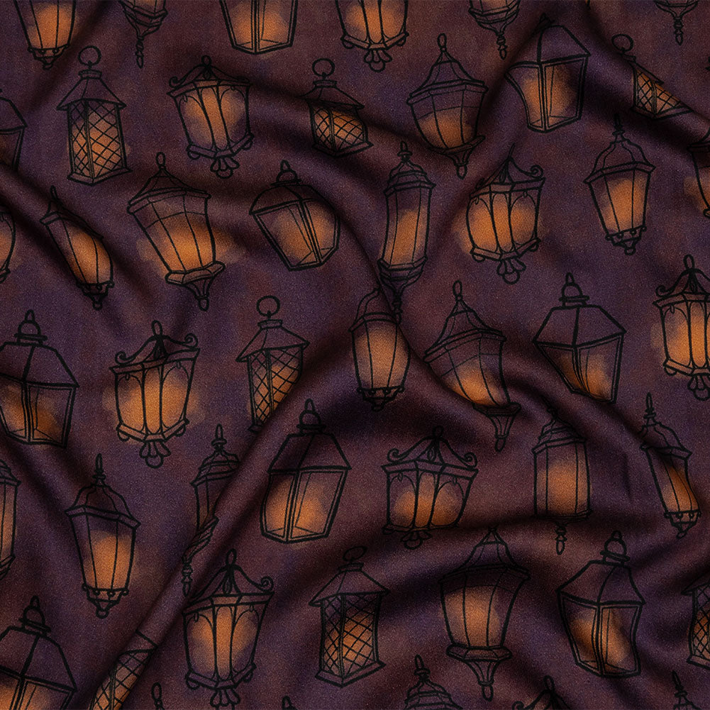 Rayon Challis - Purple Lanterns - By Lantern Light Print - Mood Exclusive Jack-O-Lantern Collection Rayon Challis - Purple Lanterns - By Lantern Light Print - Mood Exclusive Jack-O-Lantern Collection