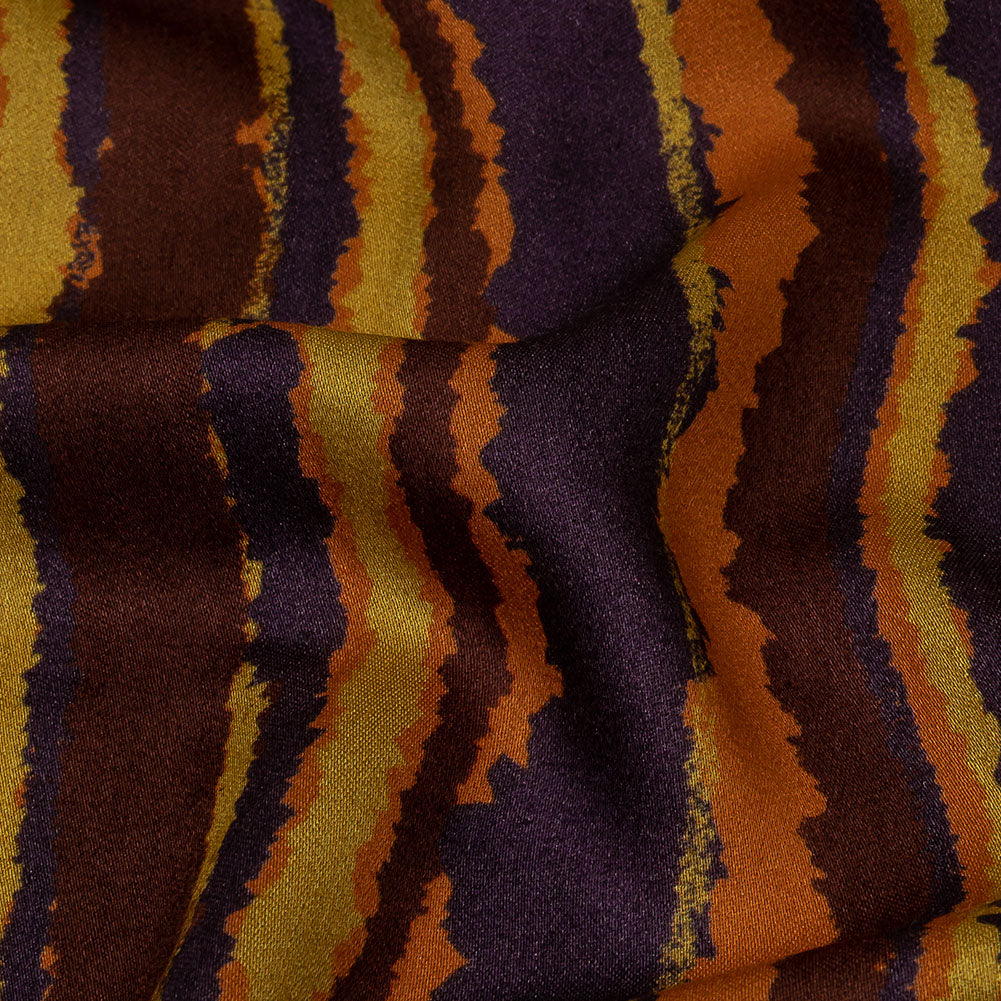 Rayon Challis - Purple, Orange and Yellow Stripes - Foliate Pathways Print - Mood Exclusive Jack-O-Lantern Collection - Detail Rayon Challis - Purple, Orange and Yellow Stripes - Foliate Pathways Print - Mood Exclusive Jack-O-Lantern Collection - Detail