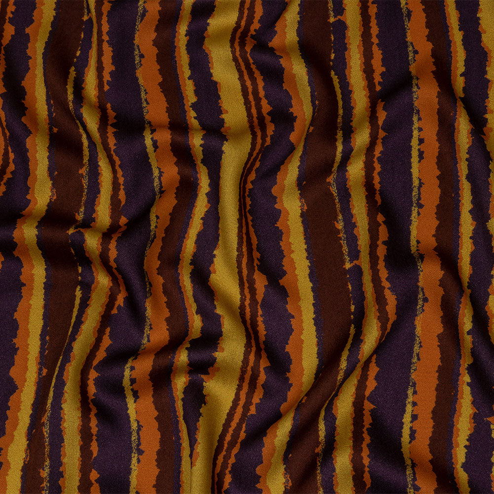 Rayon Challis - Purple, Orange and Yellow Stripes - Foliate Pathways Print - Mood Exclusive Jack-O-Lantern Collection Rayon Challis - Purple, Orange and Yellow Stripes - Foliate Pathways Print - Mood Exclusive Jack-O-Lantern Collection