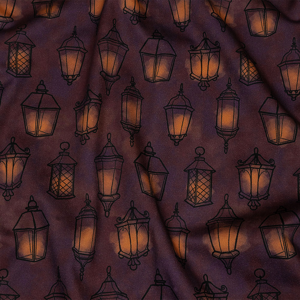 Stretch Cotton Sateen - Purple Lanterns - By Lantern Light Print - Mood Exclusive Jack-O-Lantern Collection Stretch Cotton Sateen - Purple Lanterns - By Lantern Light Print - Mood Exclusive Jack-O-Lantern Collection